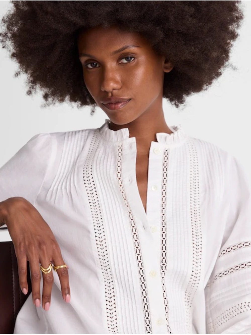 Madewell White Lace-Panel Button-Down Blouse